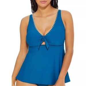 Birdsong Tie Front Underwire Tankini “Deep Ocean” with Crochet Detail size 38G